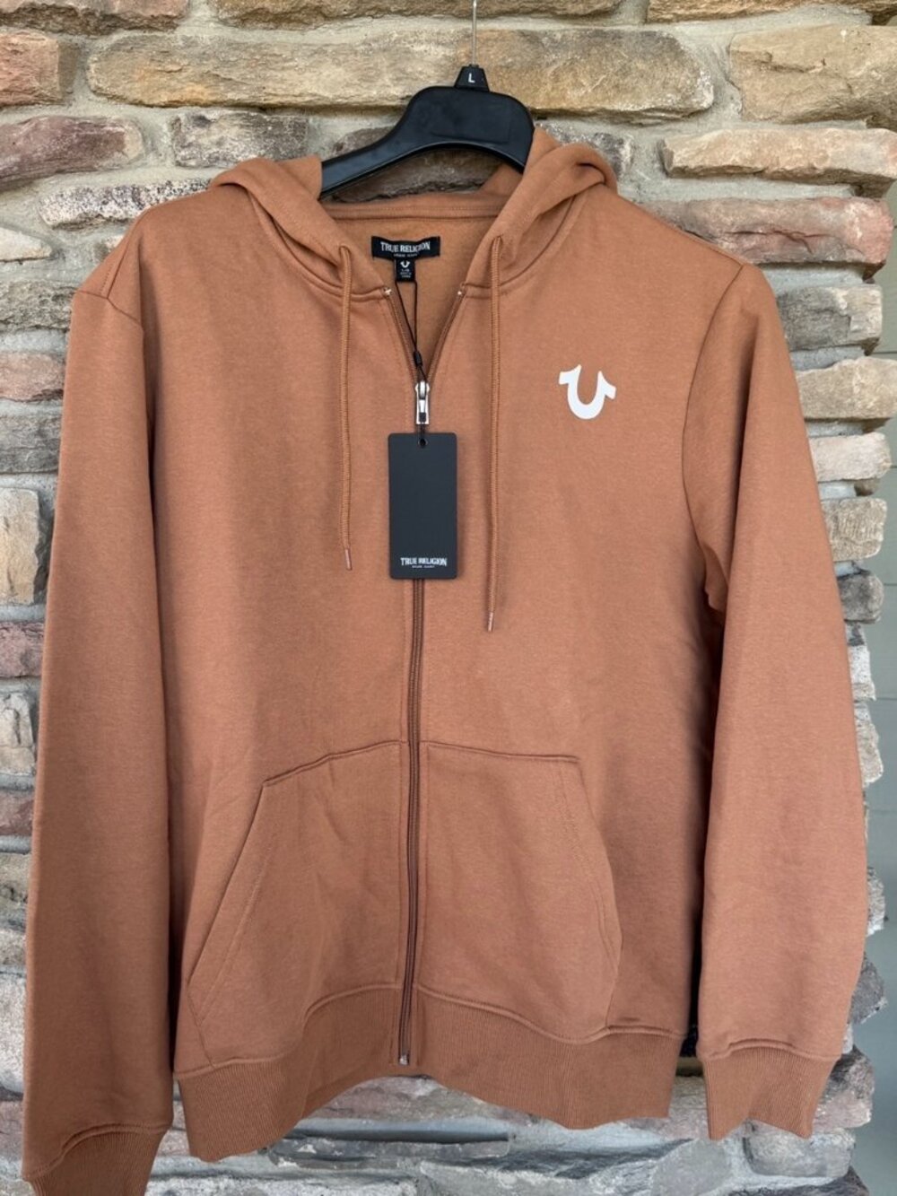 True Religion Buddha Zip Hoodie Men's Large Thrush Brown Thick Oversized NWT